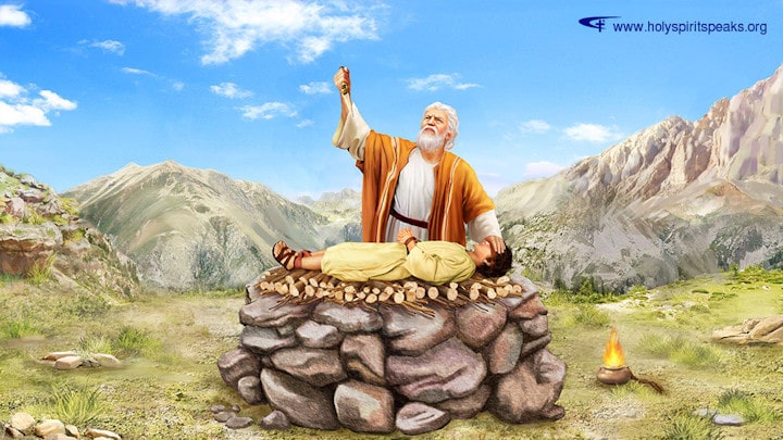 Abraham sacrifices his son Isaac on the altar
